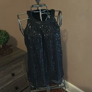 Black sequin sleeveless holiday top size small NWT
